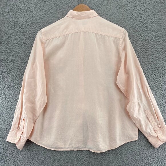 Lauren Ralph Lauren Shirt Womens Large Pink Linen Roll Tab Sleeve Button Collar - Picture 4 of 10